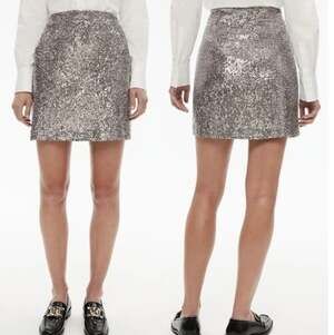 Guess Sequin Mini Skirt Pull On Gunmetal Silver Women Large Party Holiday NWT